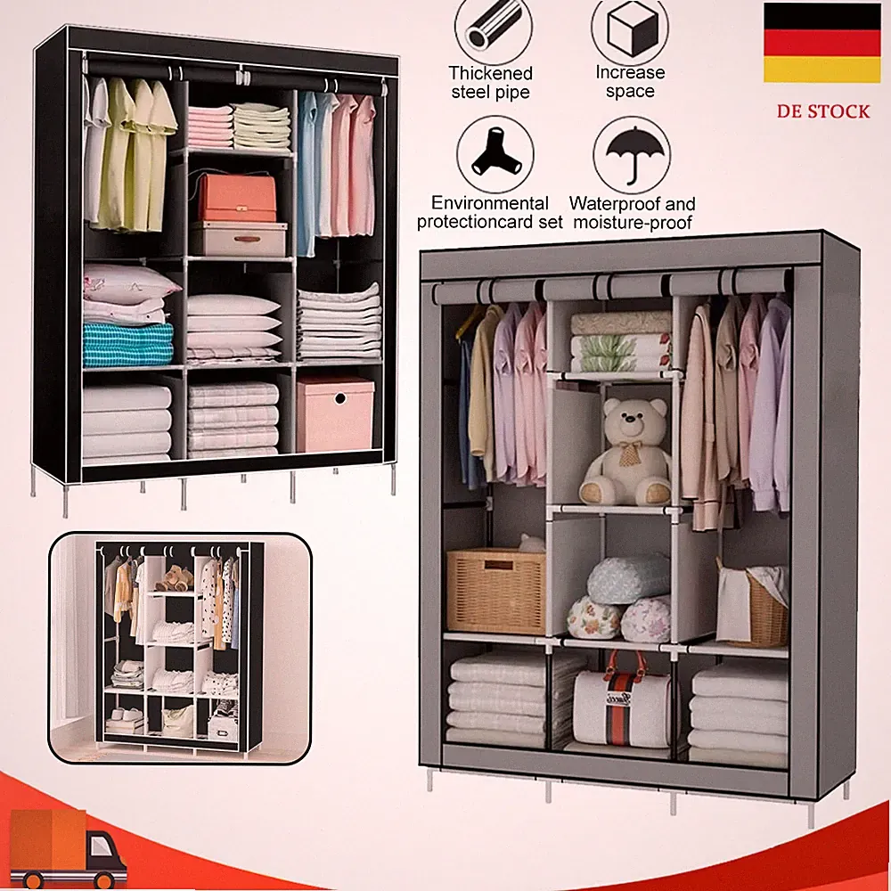 Groß Kleiderschrank Stoffschrank Stabil mit Kleiderstange & Ablagen 128x45x170cm