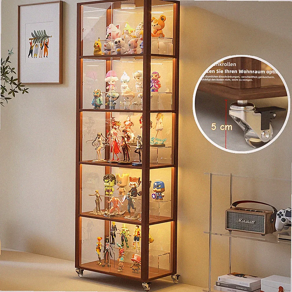 Große Acryl Vitrine Hochschrank Standvitrine Küchenschrank Mit 360°-Lenkrollen