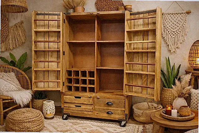 Großer Holzschrank Vitrine/Aufbewahrung größer/Bastelladen/Einzelhandelseinheit/auf Rollen
