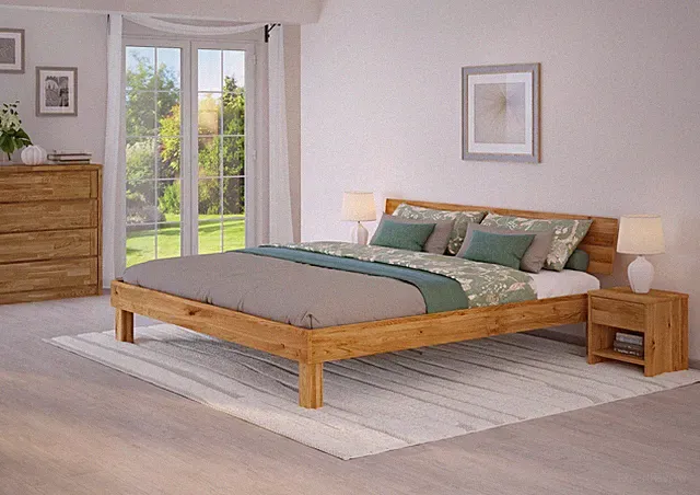 Großes Massivholzbett Holzbett Doppelbett 200x200 Eiche massiv geölt