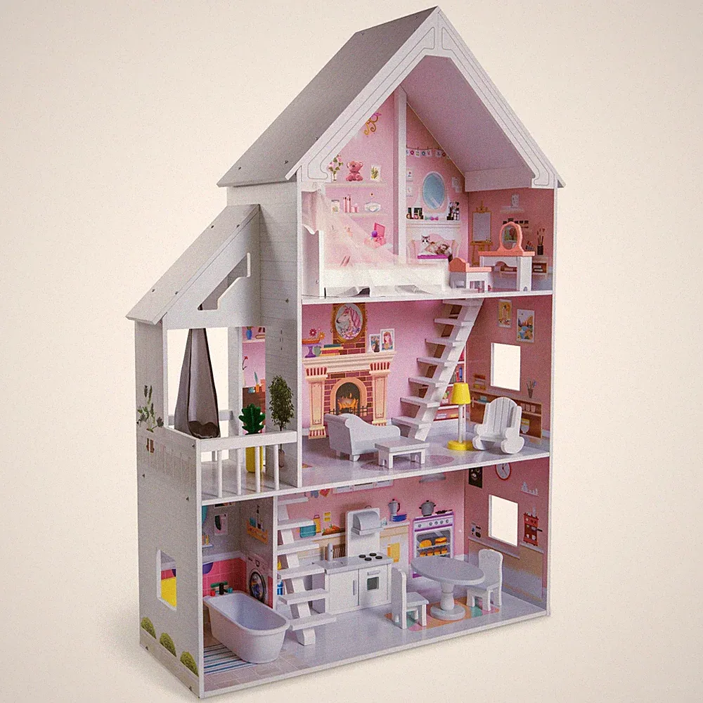 Großes Puppenhaus XXL Villa Set Holz für Kinder Möbel Zubehör Höhe 126,5 cm