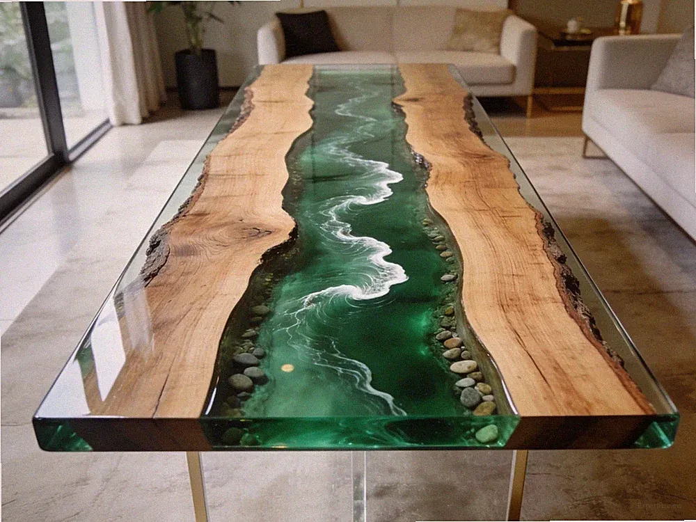 Grün Modern Epoxid River Tisch Handgefertigt Luxus Esstisch Wohnmöbel Dekor