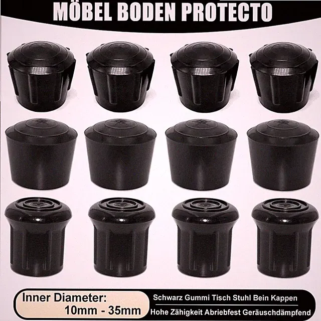 Gummi Tisch Stuhl Bein Spitzen Kappen ID 10mm-35mm Schwarz Möbel Boden Protecto