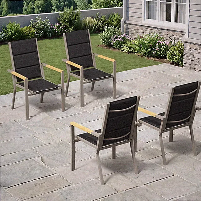 GUNJI® Gartenstuhl Aluminium Textilene, Esszimmerstuhl Stapelbarer Stuhl EU