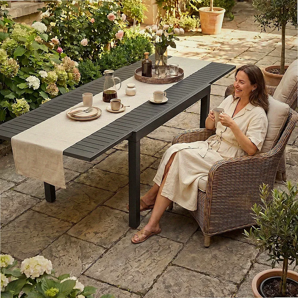 GUNJI® Rechteckiger Gartentisch Aluminium Esstisch Ausziehbarer OutdoorTisch aus