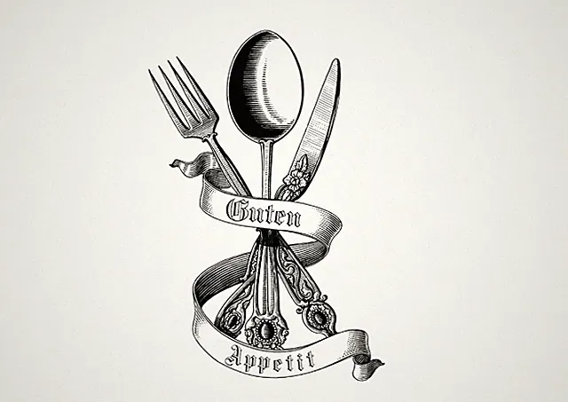 Guten Appetit-Besteck Küchen Wandtattoo-Personalisiert in verschiedene Größen