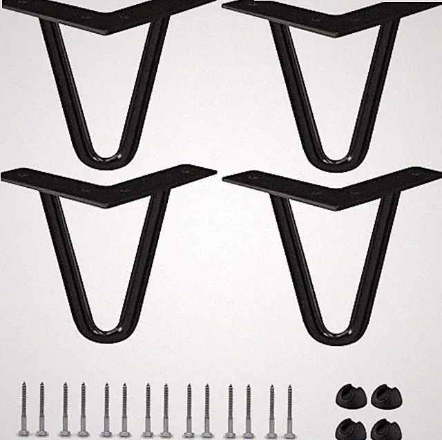 Haarnadel Möbelbeine 4-teilig Set 10cm Schwarz Legierter Stahl Bodenschutz Gummi
