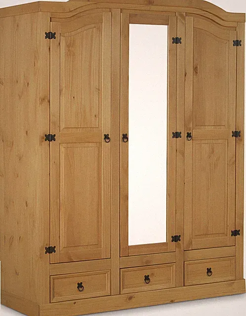 Hacienda-Look 3-türiger Kiefer Kleiderschrank New Mexico natur H193xT - Braun