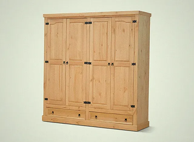 Hacienda-Look New Mexico Kleiderschrank 4-Trg. 2 Schubladen Breite 194 - Holz