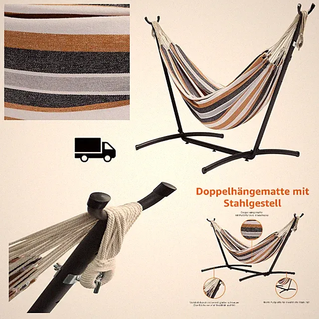 Hängematte Doppel mit Stahlgestell 238x160cm 71