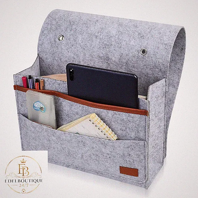Hängender Bett Organizer aus Filz, Grau 32x24x5,3 cm, für Schlafzimmer, Sofa