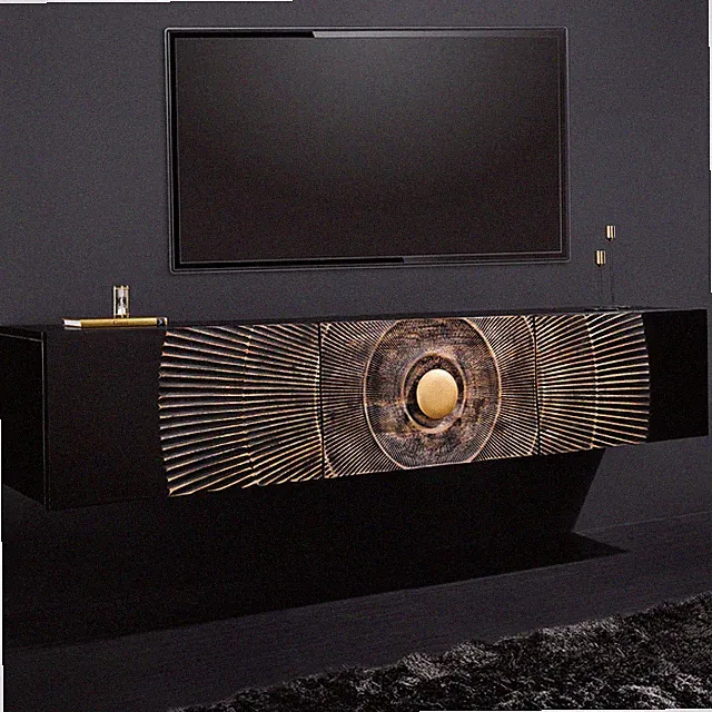 Hängendes TV-Lowboard GOLDEN SUNSET 160cm schwarz gold Mangoholz handmade
