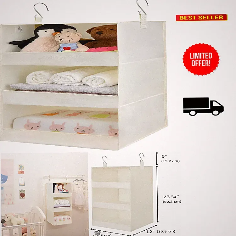 Hängeregal Kleiderschrank 3 Fächer Beige Faltbar Polyester