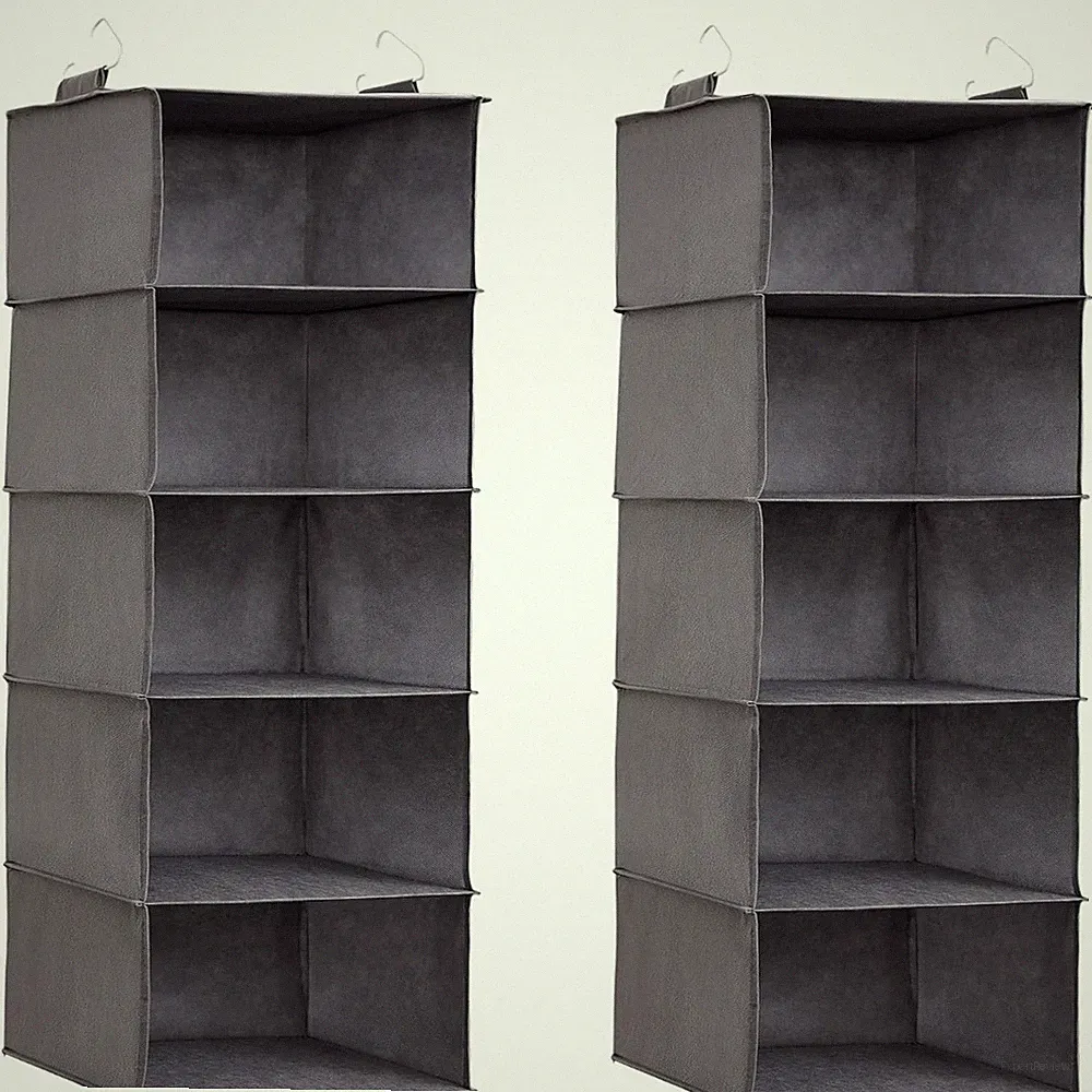 Haengeregal Kleiderschrank Organizer Stoff faltbar mit Metallhaken 2 Stueck Grau