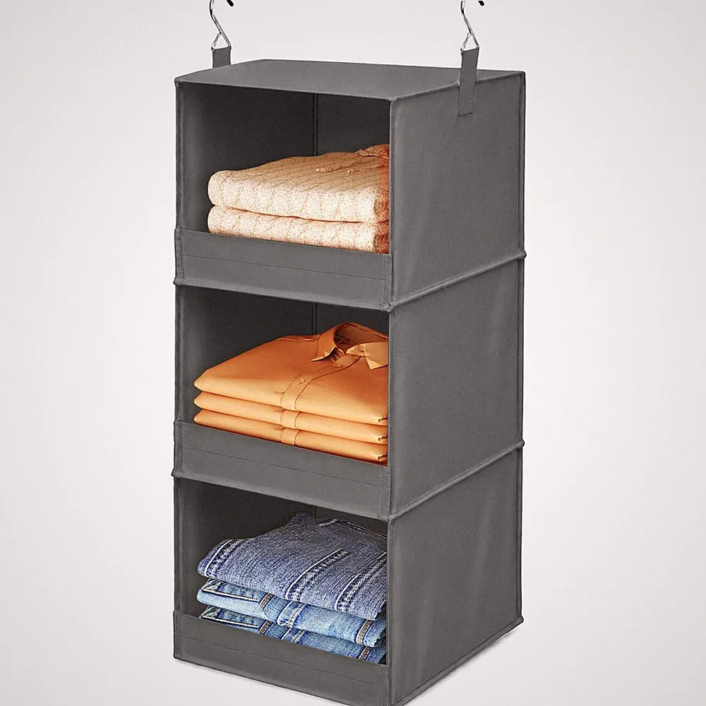 Hängeregal Stoff Kleiderschrank Organizer 3 Fächer Grau faltbar 28x28x60 cm