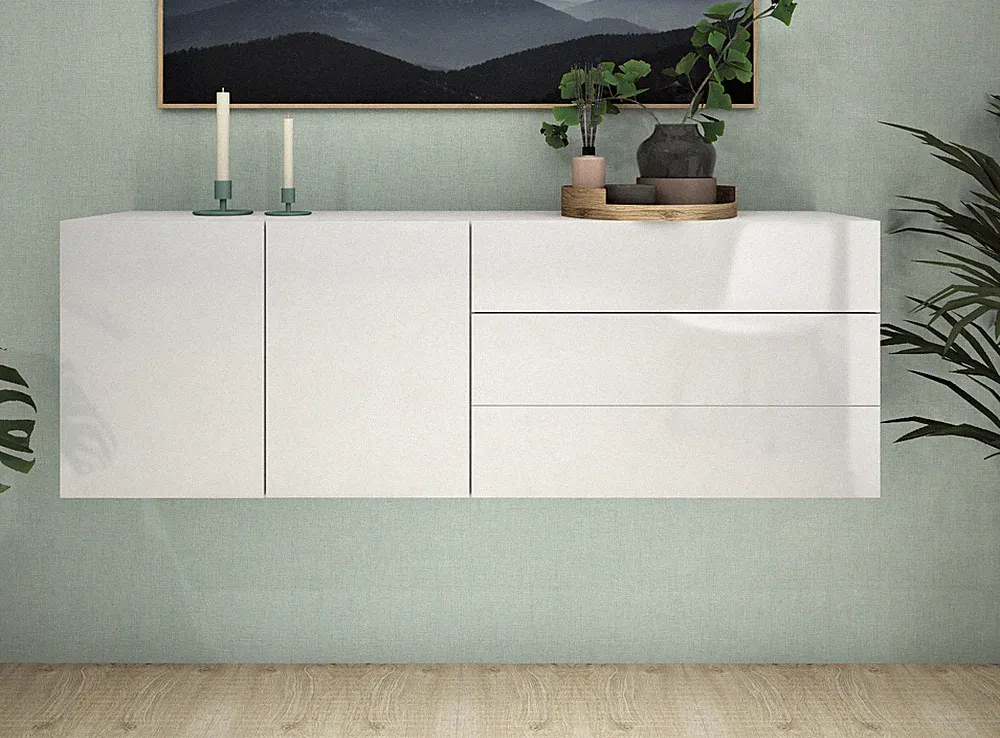 Hängeschrank 152cm Sideboard Kommode TV Board Weiß Hochglanz Schwarz SOPHIA