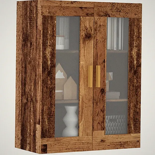 Hängeschrank Altholz-Optik 69,5x34x90 Cm Glas Vitrine