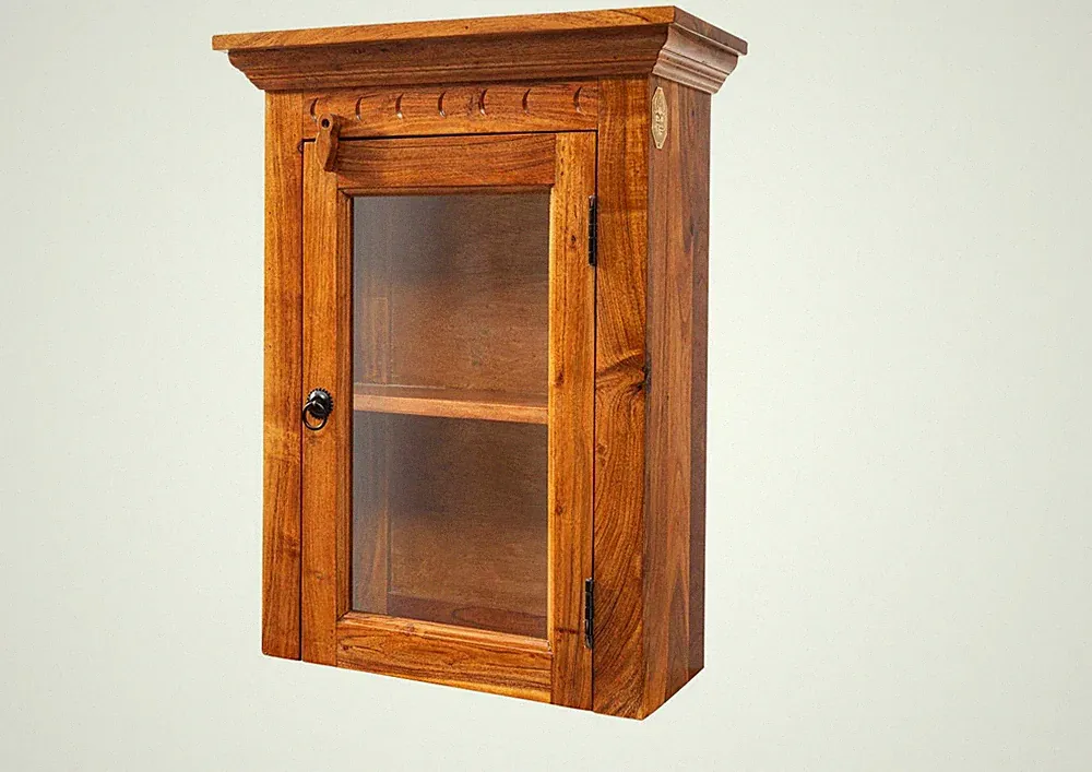 Hängeschrank kolonial Wandschrank Vitrine klein Bad Flur Akazienholz Massivholz
