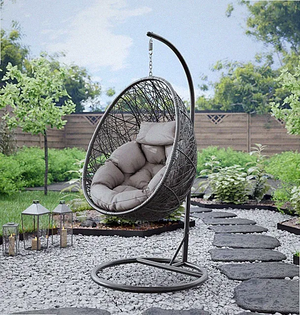 Hängesessel Fabisio mit Stahlskelett Hängekorb Kokon Hängestuhl Gartensessel M24