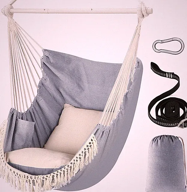 Hängesessel Maximal 500 Pfund Mit 2 Kissen Stahl Spreizstange Tragbar Macrame