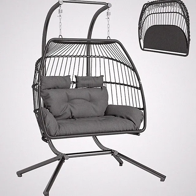 Hängesessel mit Gestell faltbar Hängekorb mit Kissen Polyrattan UV beständig
