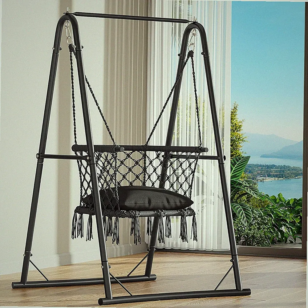 Hängesessel mit Gestell Hängeschaukel Garten Balkon Schwarz
