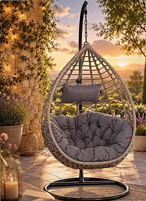 Hängesessel Rattan/Korb mit Metallgestell und Kissen grau, von XXXLutz