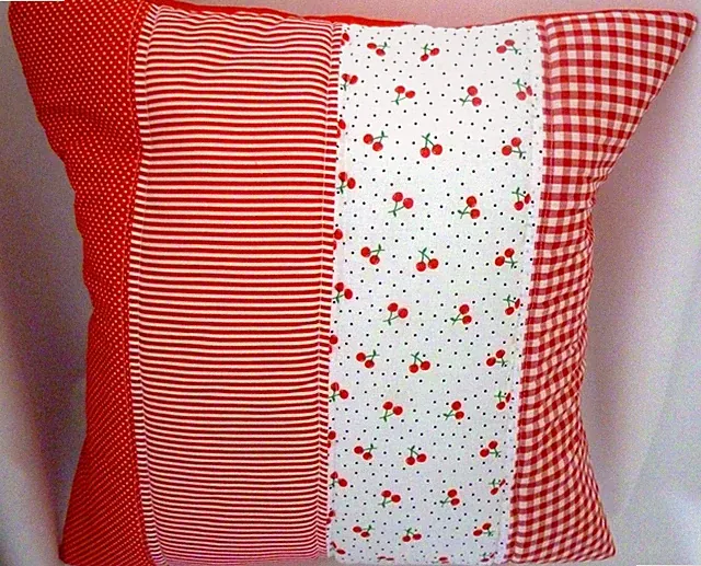Handarbeit Schlafsofa Kissenbezug Gesteppt Patchwork Shabby Chic ROT WEISS