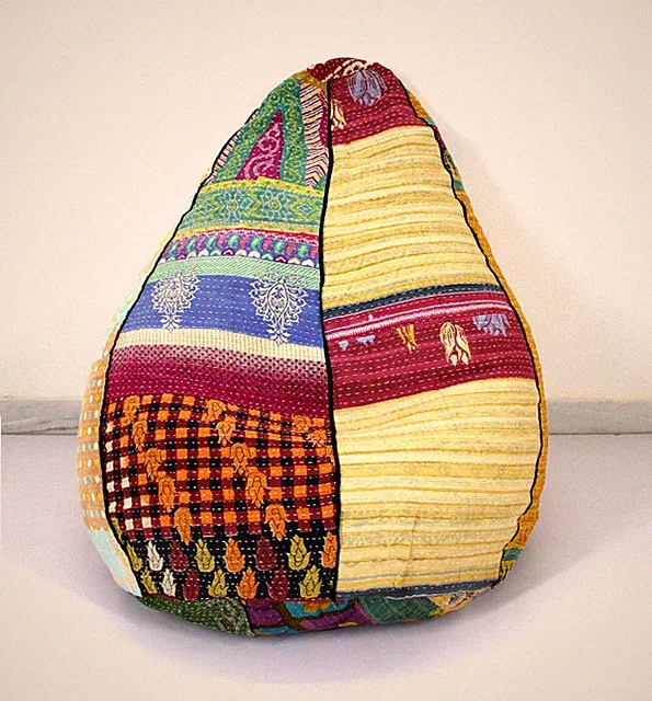 Handgefertigt Gesteppt Baumwolle Blumen Bohemian Sitzsack Hocker Stuhl Indisc...