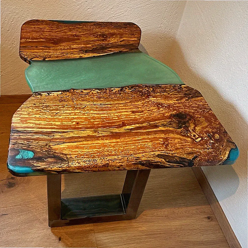 Handgefertigter Couchtisch Holz/Metall grün/braun rechteckig 70x40x45 cm