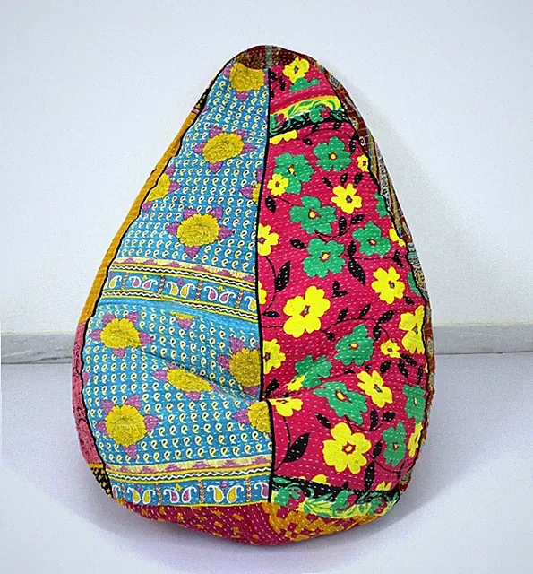Handgefertigter Fußhocker aus Baumwolle, Vintage-Stil, Kantha, Hippie,...