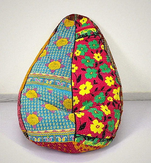 Handgefertigter Fußhocker Baumwolle Vintage Kantha Hippie Bohemian Kinder Sit...