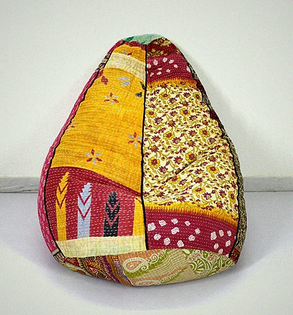 Handgefertigter gesteppter Sitzsack Baumwolle Blumen Bohemian Hippie Gypsy Ot...