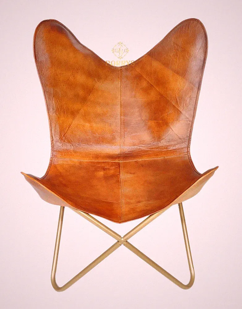 Handgefertigter Lounge Chair aus Büffelleder, Butterfly, klappbar, Art Deco