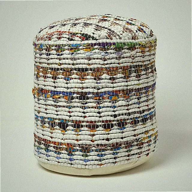 Handgefertigter Pouf Ottoman Mehrfarbig Rund und Würfel Chindi Pouf Sitzsack