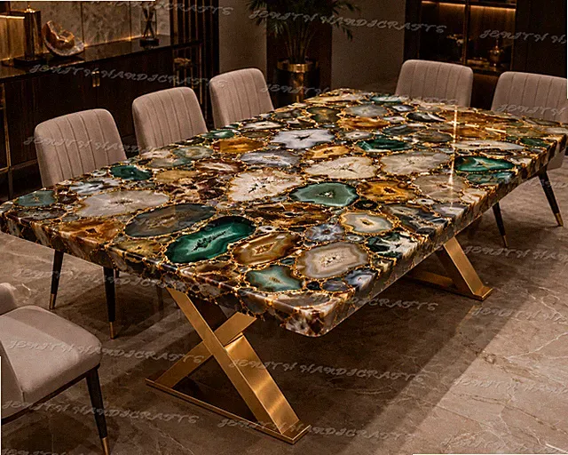 Handgefertigter Quarz Esstischplatte Luxus Stein Tisch Modern Wohndeko Tisch