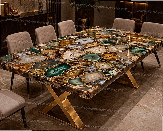 Handgefertigter Quarz Esstischplatte Luxus Steintisch Modern Wohndeko Tisch