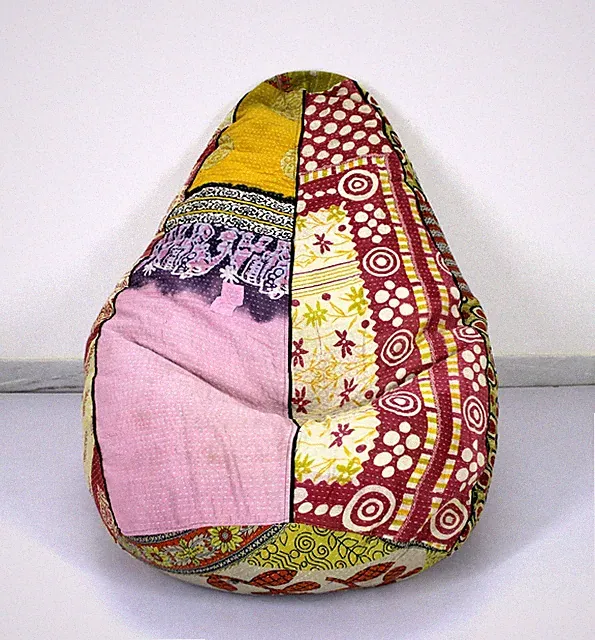 Handgefertigter runder Kantha Bohemian Pouf Zigeuner Sitzsack Gaming Stuhl au...