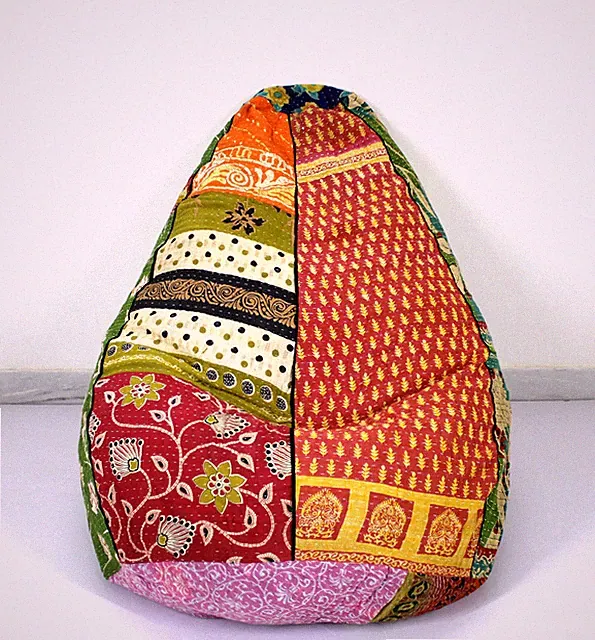 Handgefertigter runder Pouf Zigeuner-Sitzsack-Sessel aus Baumwolle mit Blumen...