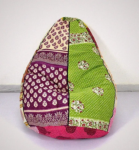 Handgefertigter Sacco-Stuhl aus Baumwolle, Kantha, böhmischer Sitzsack,...
