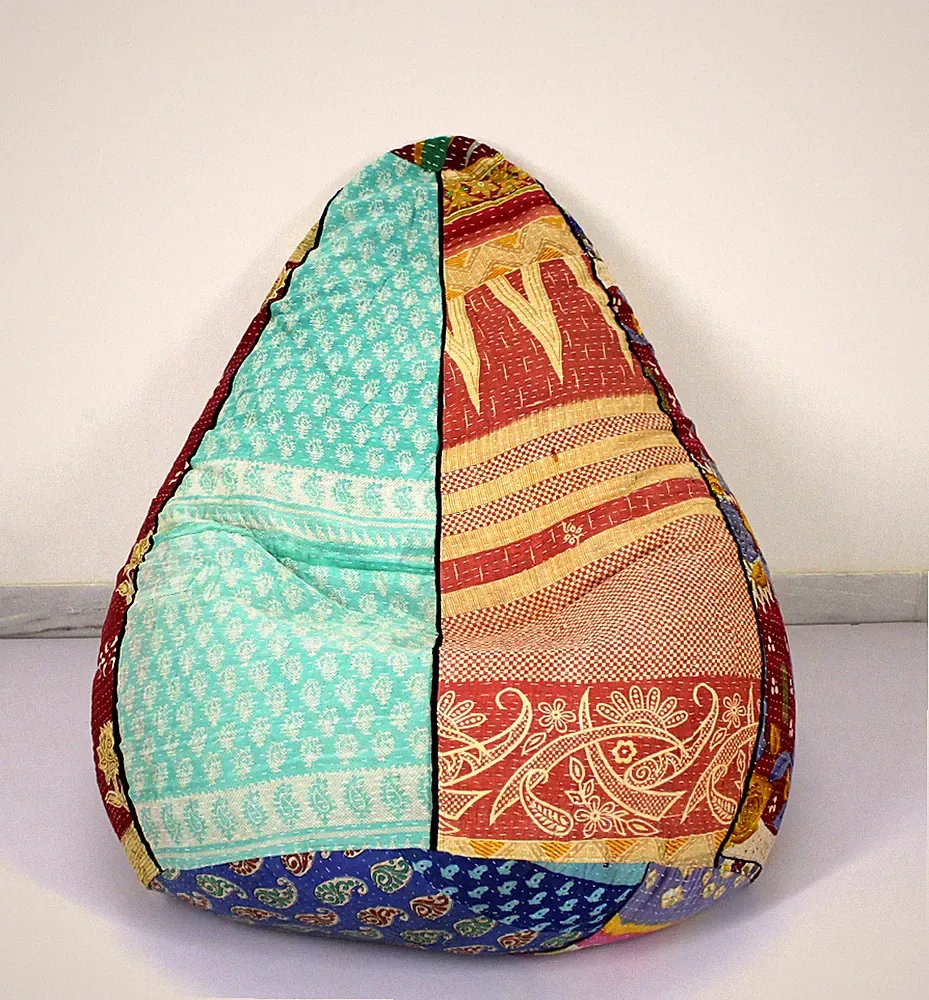 Handgefertigter Sitzsack Baumwolle Blumen Kantha Hippie Bohemian Deko bestickt