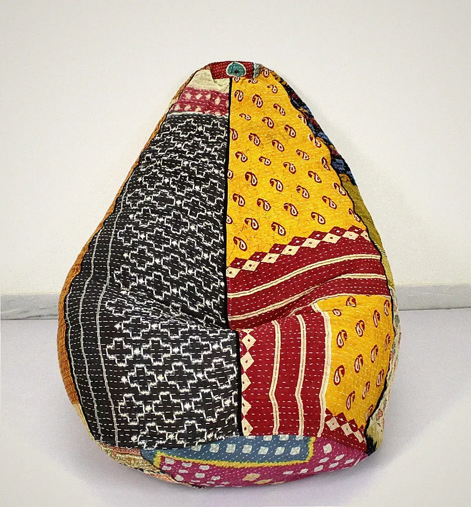 Handgefertigter Vintage Baumwolle Kantha Blumen Bohemian Sitzsack Baumwolle H...