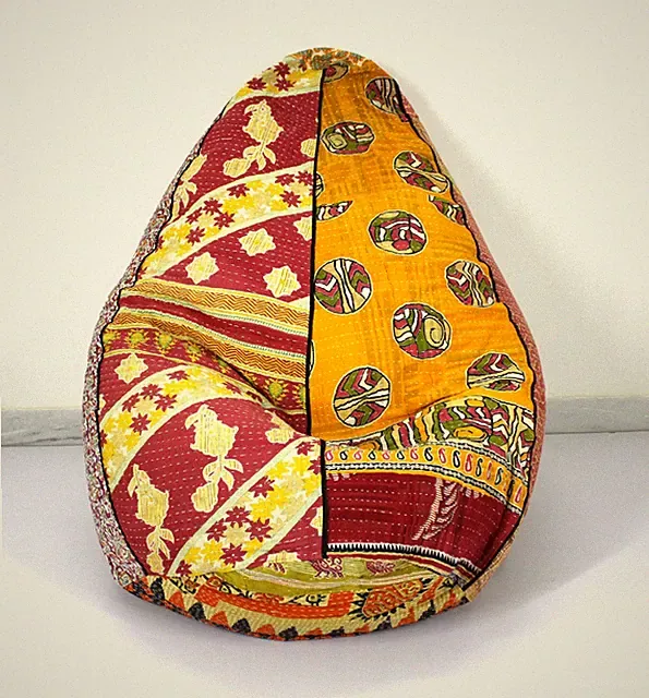 Handgefertigter Vintage bestickter Bohemian Sitzsack aus Baumwolle mit Blumen...
