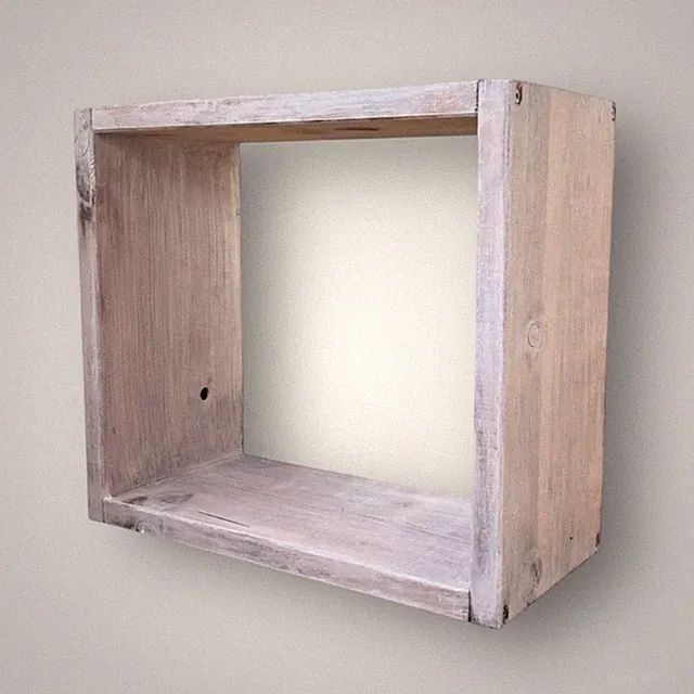 HANDGEFERTIGTES WANDREGAL AUS HOLZ IM WÜRFELDESIGN 28X32 CM IM SHABBY-CHIC-STIL