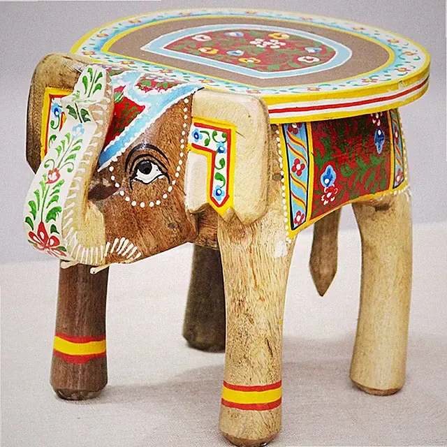 Handgemacht & Handgemalt Holz Elefant Form Stuhl Cum Beistelltisch für Heim