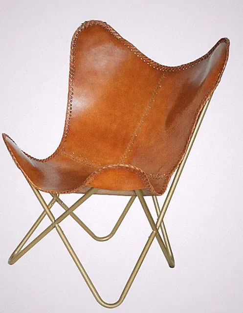 Handgemacht Leder Schmetterling Klappstuhl Metall Rahmen Lounge Akzent