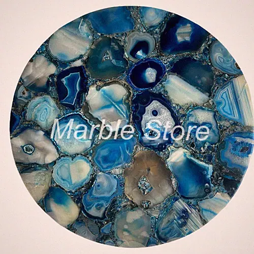 Handgemachte Agate Eck-Beistelltischplatte 21" Naturstein Poliert, Rund