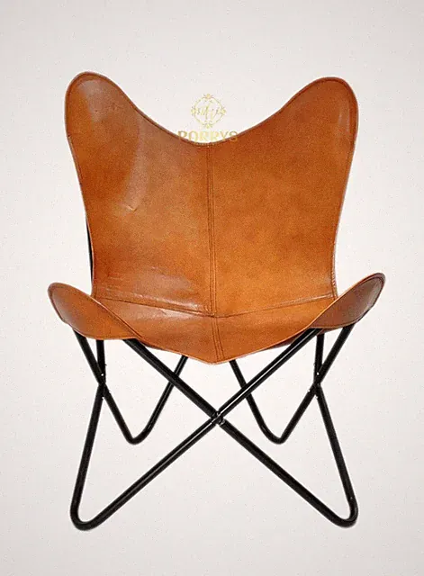 Handgemachter Butterfly Relaxsessel aus Leder Brown - Art Deco Accent Chair