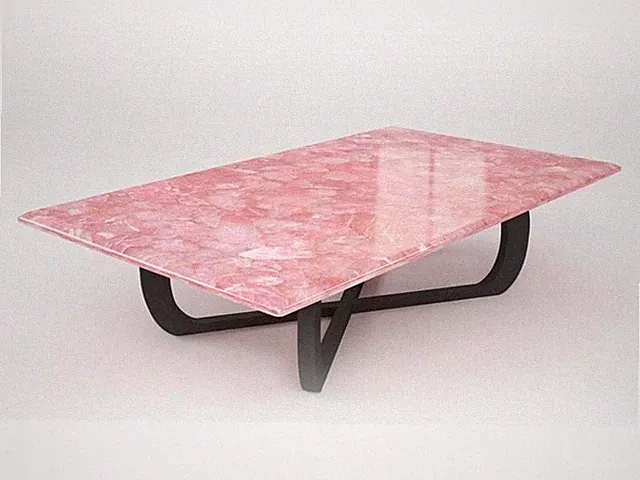 Handgemachter Couchtisch aus Rosenquarz, L/B 48"x30", Naturstein, Pink