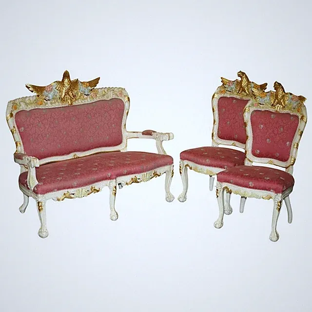 HANDGESCHNITZT & BEMALT VINTAGE FRANZÖSISCHER EMPIRE STIL ADLER SOFA UND SESSEL SUITE